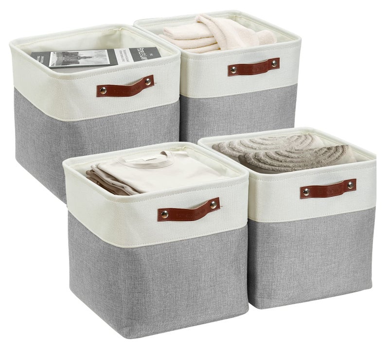 DECOMOMO Storage Cubes, 12x12 Storage Bins, Baskets for Shelves (Grey & White, Cube 12" - 4 Pack) - Image 1